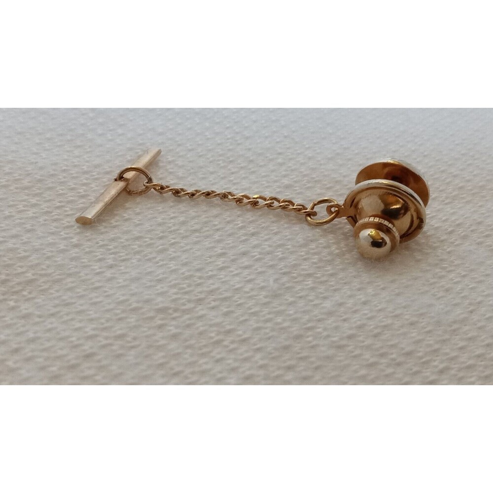 Engraved Star Design Silver & Gold Tone Vintage SMALL Tie Tack Lapel Pin - Picture 3 of 6